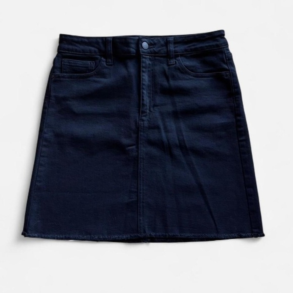 JUST USA Black Denim A-Line Frayed Hem Mini Skirt Size M